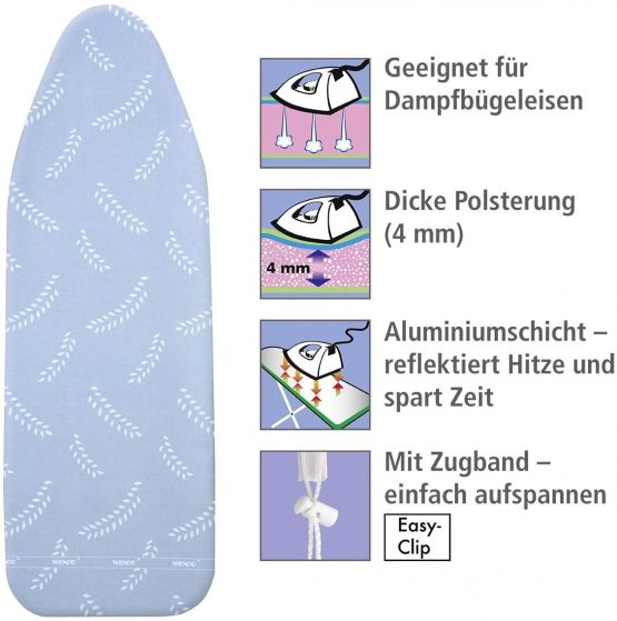 Wenko Ironing Board Cover Air XL-4 mm Comfort Padding, Cotton, Blue, 140 x 45 x 0.1 cm - Image 2