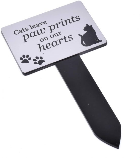 OriginDesigned Cat Memorial Plaque Stake SILVER and Black - Outdoor Garden Waterproof (Paw Prints) - Image 2