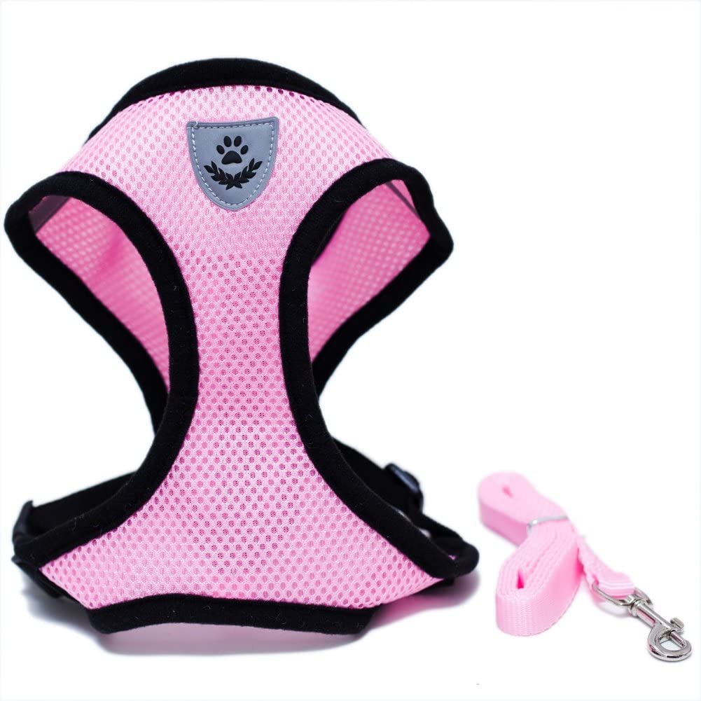 Locisne Mesh Fabric Dog Vest Harness Soft Adjustable Comfortable Pet Lead with Clip, Pink