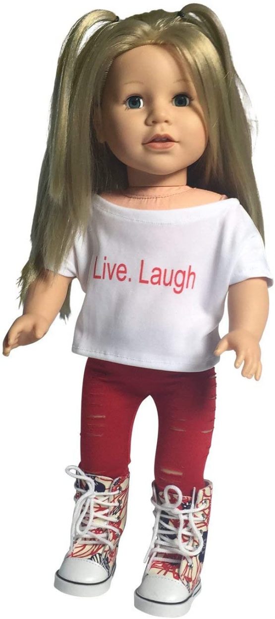 The New York Doll Collection Dolls Solid Printed Cropped Top Set of 5 Inspiration T-Shirts For Fashion Girl Dolls - Fits 18 Inch / 46cm Dolls - Doll Clothing - Doll Accessories - Image 4