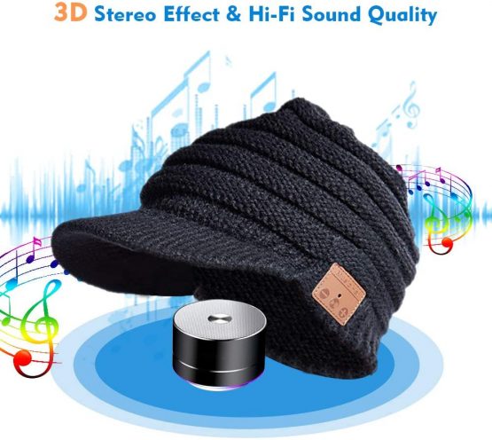 JYPS Women Wireless Beanie Hat Bluetooth V5.0, Winter Hats with Peak Ladies, Music Hat Headphones with Speakers Beret Fashion Cap Headset Xmas Valentines Day Gifts for Her Girlfriend Teen(Black) - Image 3