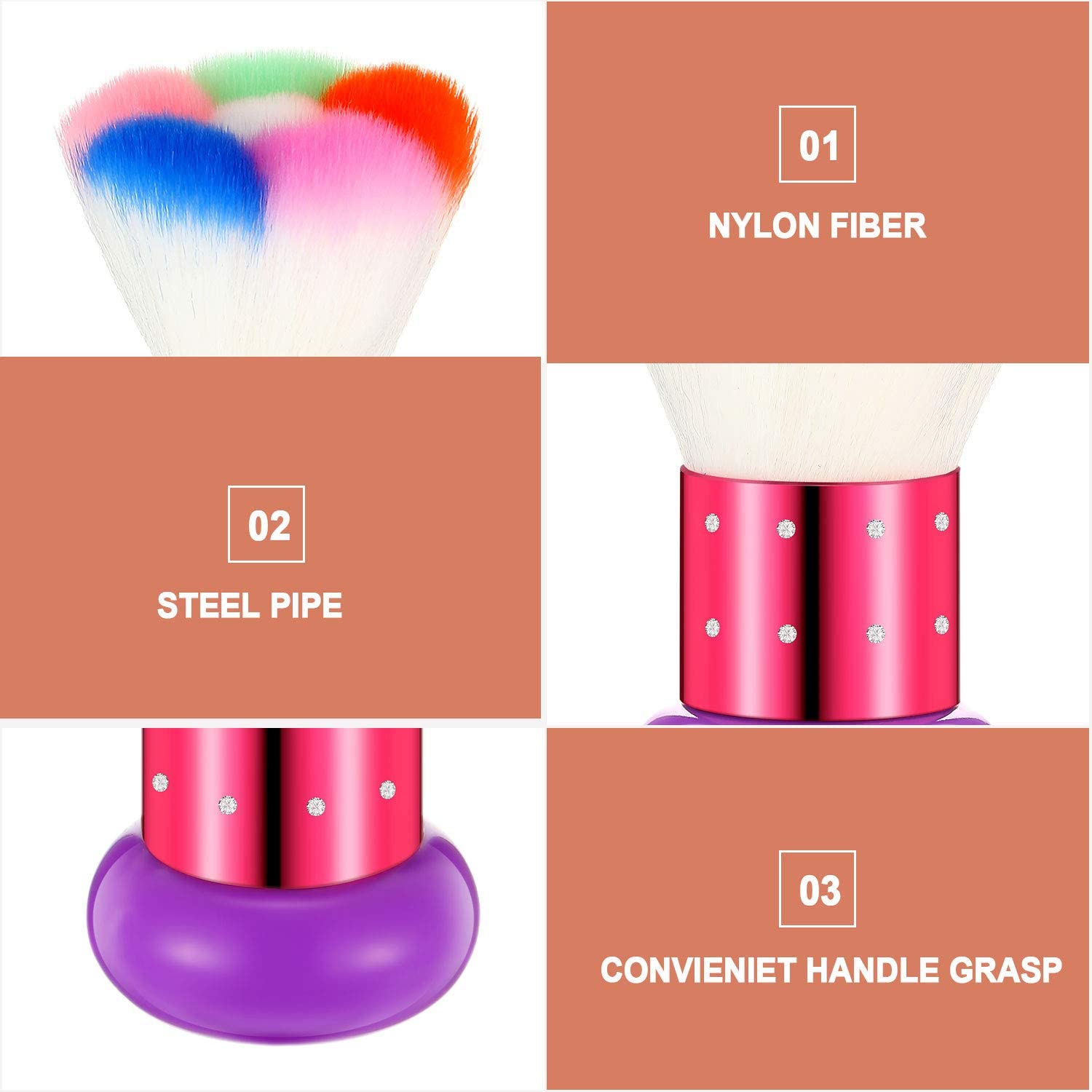 2 Pieces Nail Art Dust Brush Soft Nail Art Dust Remover Powder Brush Cleaner Brushes Nail Polish