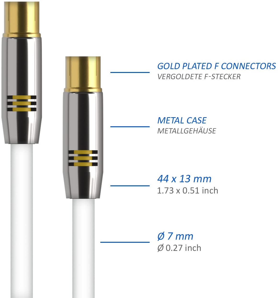 Deleycon TV Cable Straight/Straight - Gold, White, 20m - Image 4