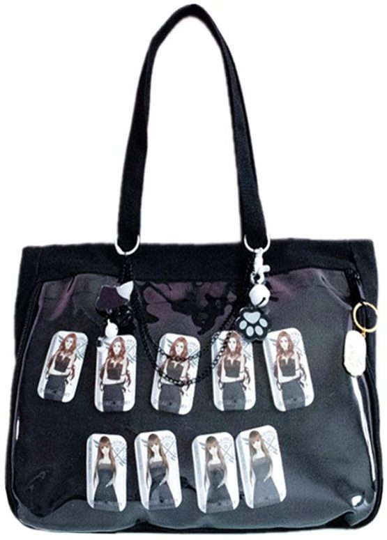 Ita Tote Bag Clear Window for Pins Ita Shoulder Bag Handbag Anime School Bag DIY, Cosplay, Comic Con, Black