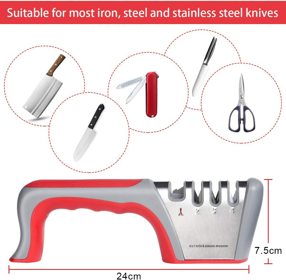 flintronic Knife Sharpener, 4 Stage Manual Knife Sharpener with Anti