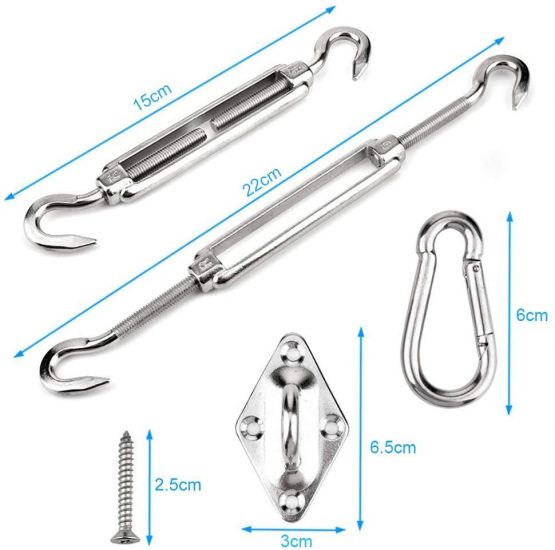 HOMPER M6 Awning Attachment Set, Heavy Duty Sun Shade Sail Stainless Steel Hardware Kit for Garden Triangle and Square, Rectangle, Sun Shade Sail Fixing Accessories - Image 2
