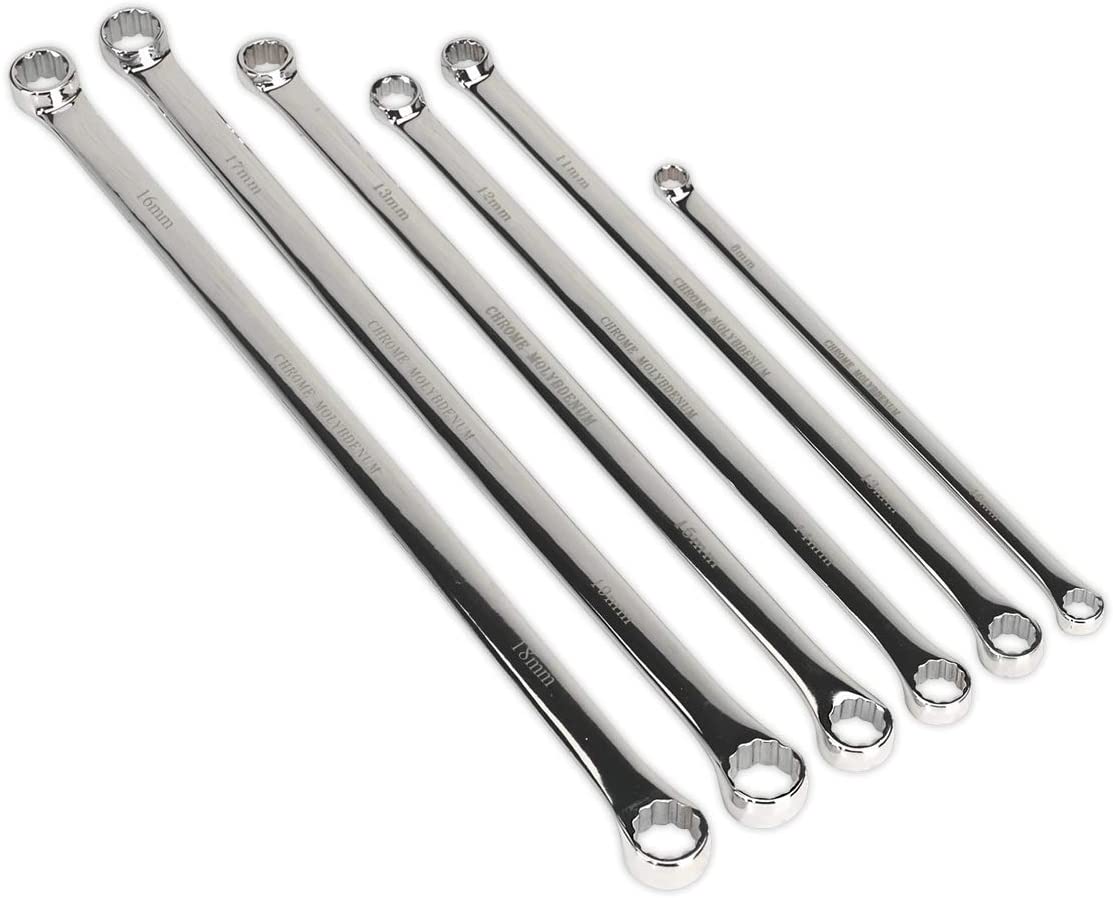 Sealey Ak6311 Double End Ring Spanner Set 6Pc Extra-Long Metric, White