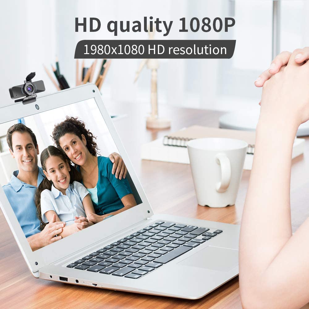 DERICAM Webcam 1080P Full HD, Caméra Web Avec Microphone, USB Webcam Avec Couvercle De