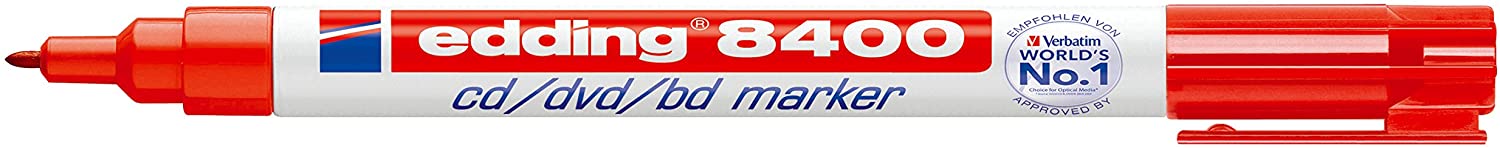 edding 8400 CD/DVD/BD marker - red - 1 pen - fine round nib 0.5-1 mm - for permanent labelling of CDs DVDs and Blu-Ray Discs