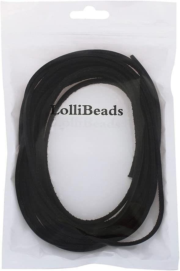 LolliBeads (TM) 3mm Flat Genuine Leather Cord Braiding String Black (5 Yards), Flat Black_3mm_5m, 3mm 5yard - Image 2