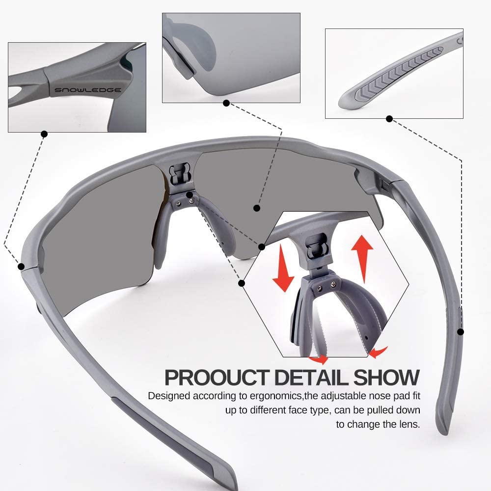 Snowledge Cycling Glasses with 5 Interchangeable Lens UV 400 Protection Polarised Sports Sunglasses for Men Women Running Climbing Fishing Driving Golfing - Image 3