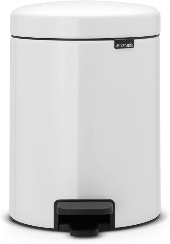 Brabantia NewIcon Pedal Bin 5L (White) Soft-Closure Bathroom Rubbish Bin, Removable Inner Bucket + Free Bin Bags