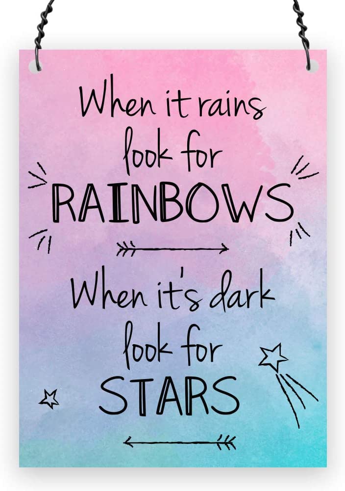 Dorothy Spring When It Rains Look For Rainbows When it's Dark Look For Stars Inspirational Quote Metal Small Plaque Sign Inspirational Gift For Friend Size 4x3 inch