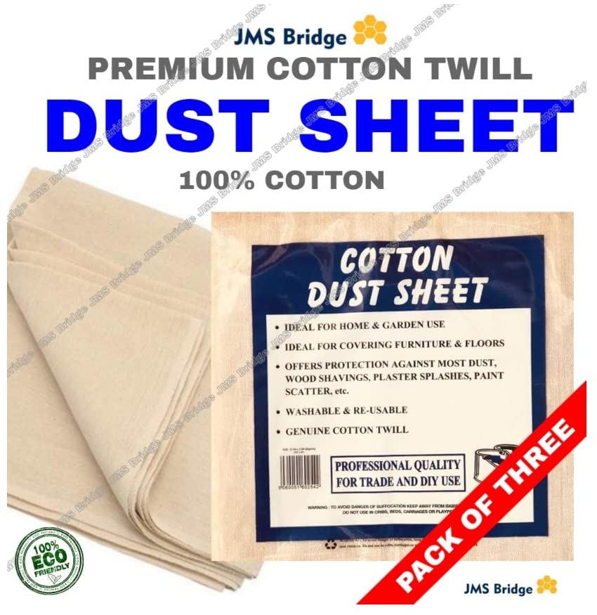 JMS Bridge 3 X Professional Quality 100% Cotton Twill Heavy Duty DUST Sheets for Decorating. Size 10'x8' (3xCT108)