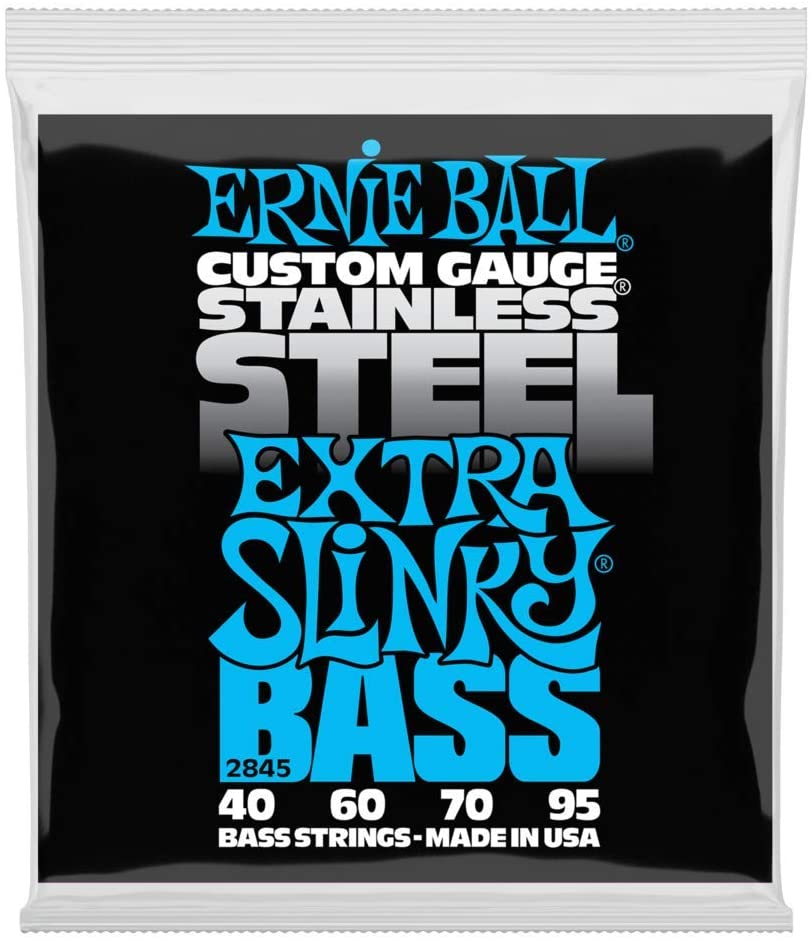Ernie Ball Extra Slinky Stainless Steel Electric Bass Strings - 40-95 Gauge, Silver, Extra (40-95)