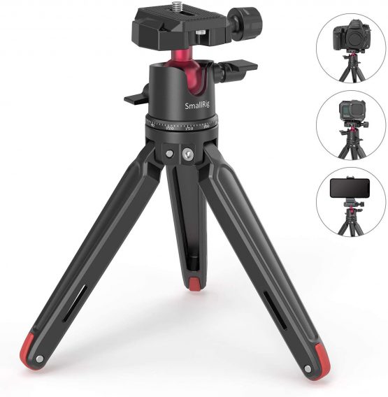 SMALLRIG Mini Tripod Tabletop Tripod with 360° Ball Head and 1/4 Screw for DSLR Cameras, Projectors, Webcams, GoPro and Smartphone Mount Adapter, Updated - BUT2664