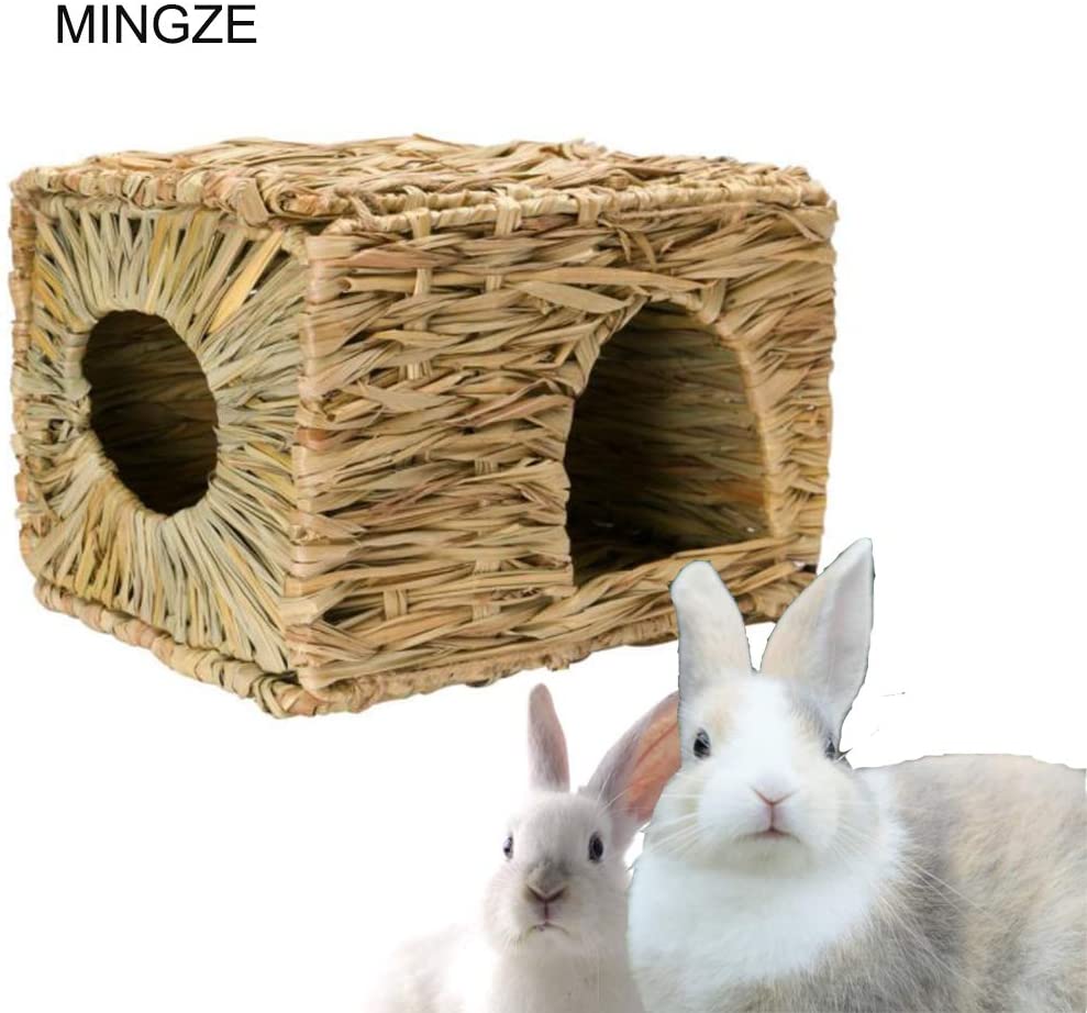MINGZE Folding Straw House, Rabbit Grass House, for Rabbit Guinea Pig Chinchilla Ferret Multi-Utility, Edible, Non-Toxic