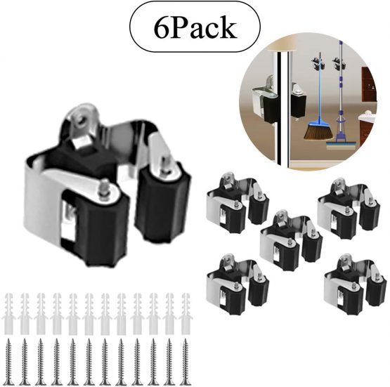 Mop Broom Holders, 3-H Garden Tool Rack, Garage Storage Solutions, Tool Storage Organiser, Wall Mounted, for Cabinet Shed Garage Garden Kitchen, 6PCS Black