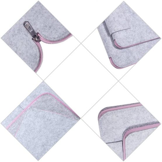 17.3-Inch Laptop Sleeve Ropch Felt Notebook Bag Computer Carrying Bag for 17.3" Acer / Asus / Dell / Lenovo / HP, Grey & Pink - Image 4