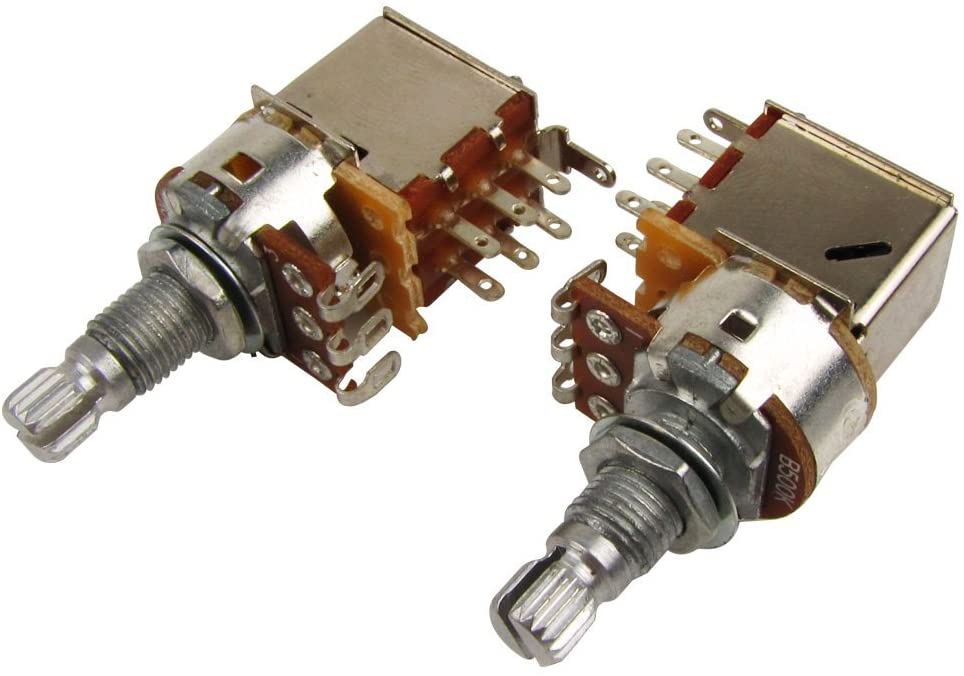 Musiclily B500K Metric Coarse 18-Spline Split Shaft Pots Push/Pull Linear Taper Potentiometers for Electric Guitar Bass (Set of 2)