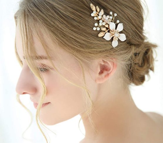 Deniferymakeup 3.2'' Gold Hair Clip Bridal Hair Jewelry Handmade Headpiece Pearl Hair Clip Wedding Hair Accessories - Image 2