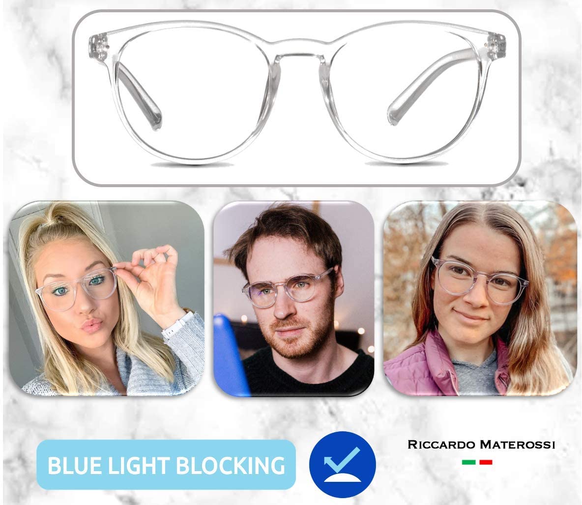 Riccardo Materossi 2 Pack Premium 99.9% Blue Light Blocking Glasses (380-410nm) - Reduce Headaches and Improve Sleep - UK Based Brand - Image 3