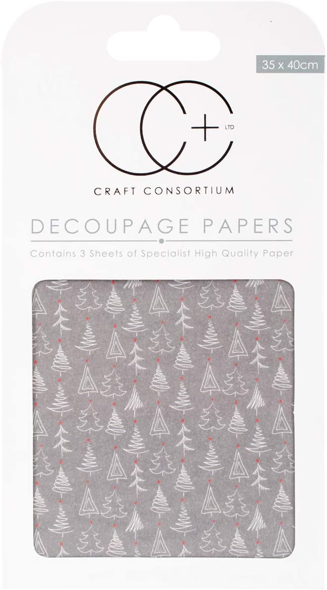 Craft Consortium Grey Trees-Decoupage Paper 3/Pk, Acrylic, Multicolour, 21.59x12.44x0.22 cm