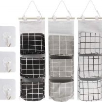 Aipaide 3 PCS Wall Hanging Storage Bag Door Wall Organizer Hanging Bag with 3 Pockets, wall hanging storage bag organizer for Bathroom Bedroom Kitchen 3 Colors