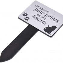 OriginDesigned Cat Memorial Plaque Stake SILVER and Black - Outdoor Garden Waterproof (Paw Prints)