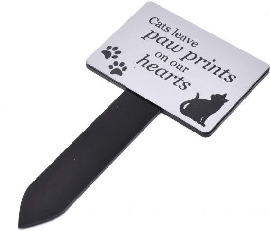 OriginDesigned Cat Memorial Plaque Stake SILVER and Black - Outdoor Garden Waterproof (Paw Prints)