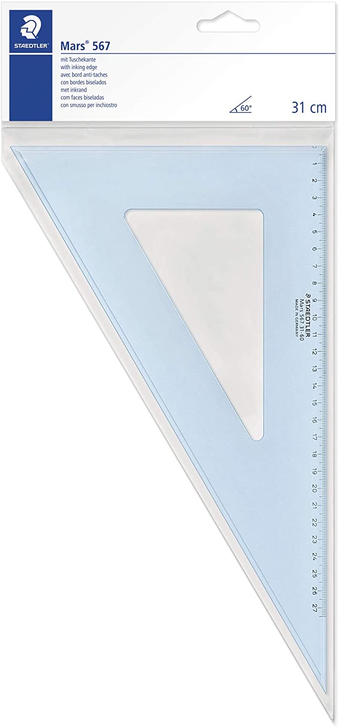 STAEDTLER 567 31-60 Mars Set Square, 31 cm 60/30 Degree - Transparent Blue (Pack of 1)