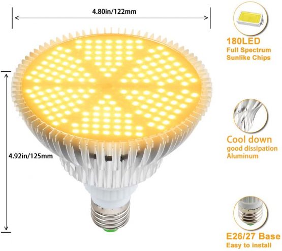 120W LED Grow Light Bulb, Sunlike Full Spectrum Plant Light Bulb 180 LEDs Grow Lamp for Indoor Plants Vegetables and Seedlings, E26/E27 Base Grow Light for Greenhouse, Organic Soil, Hydroponics - Image 2
