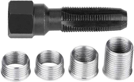 Carbon Steel Spark Plug Retrofit Kit, Keenso 5Pcs Threaded Plug-In Spark Plug Retainer With 4 Spark Plug Inserts for Repairing 14mm Spark Plugs