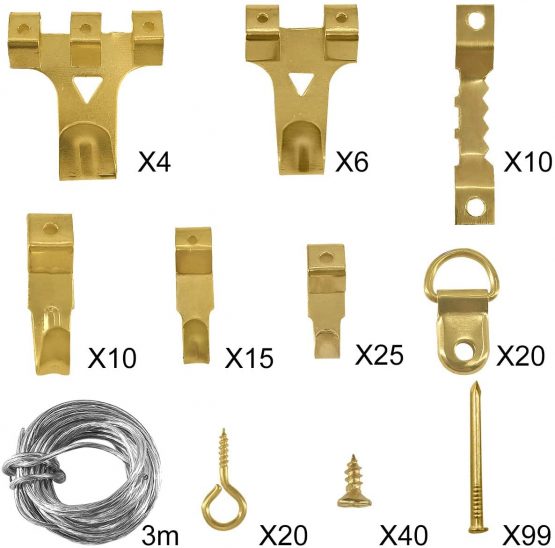 250pcs Picture Hooks Picture Hanging Kit Heavy Duty Picture Hangers with Picture Wire, Nails, Sawtooth, D Ring, Screw Eyes - Image 2
