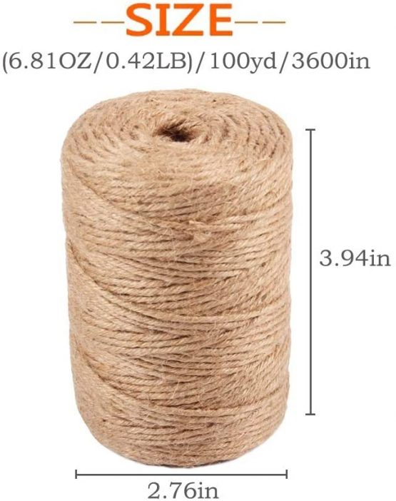 YMWALK 100Yards Jute Twine, 6Ply 3mm Thick Strong Natural Jute Rope Jute String for Floristry, Gifts, DIY Arts&Crafts, Decoration, Bundling, Garden and Recycling(1 Roll) - Image 2