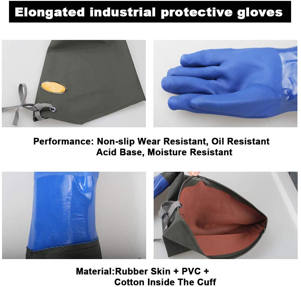 Eiito Drain cleaning gloves,Pond Long Rubber Waterproof Gloves elbow length rubber gloves- 27 Inch Insulated Waterproof Glove - Image 2