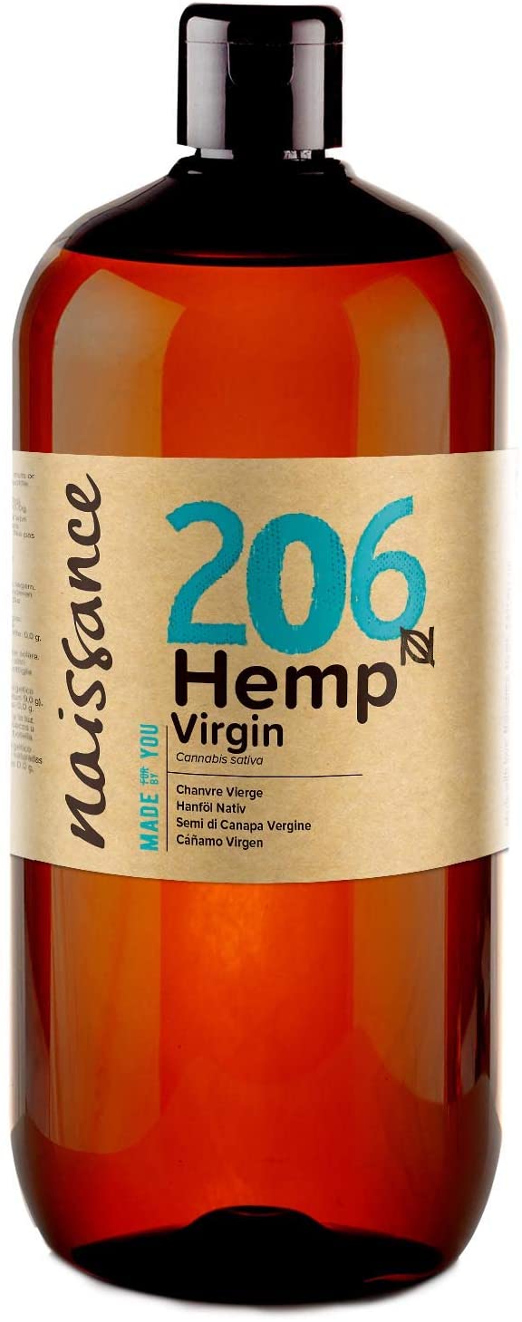 Naissance Cold Pressed Hemp Seed Oil (No. 206) - 900ml - Natural Moisturiser for Skin Face, Beard, Nails, Hair, Body, Scalp