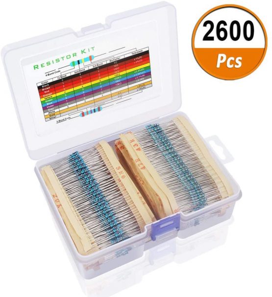 ARCELI 2600 Pieces 130 Values Resistor Kit, 1% Assorted Resistors 1 Ohm-3M Ohm 1/4W Metal Film Resistors Assortment with Storage Box for DIY Projects and Experiments