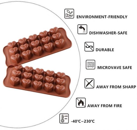 Deolven Silicone Chocolate Moulds,2 Pack Heart Shaped Candy Mould Silicone Molds for Wax Melt Non Stick Chocolate Bar Moulds for Valentine's Day Christmas Party - Image 2