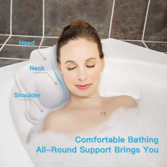 MaxGeek AntiMold Bathtub Spa Pillow, NonSlip 4 Strong Suction Cups, bath pillows for tub, Head