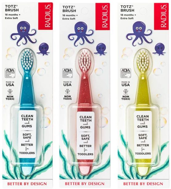 RADIUS Toothbrush Totz Brush Extra Soft Assorted Colors 3 Count | BPA Free and ADA Accepted | Designed for Delicate Teeth and Gums, for Children 18 Months and Up - Image 2