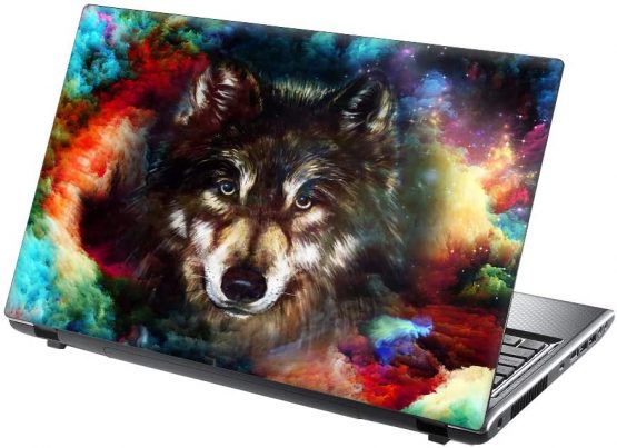 TaylorHe 15.6" Laptop Skins Vinyl Stickers Decals Made in Great Britain Wolfs head in multicolored cloud