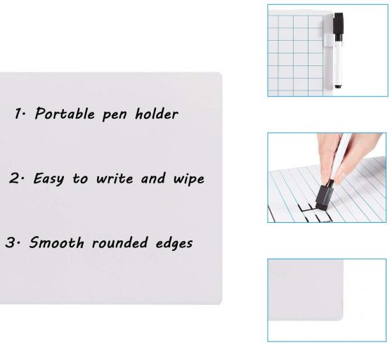 MAKELLO Small Dry Wipe White Board Class Set with 4 Pens, Plain and Grid, A4 - Image 4