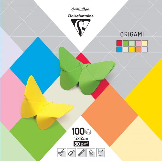 Clairefontaine PaperTouch Origami Paper, 12 x 12 cm, 80 g, 100 Sheets - Assorted Colours