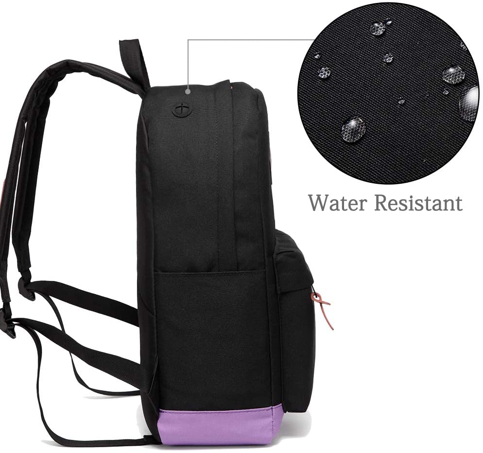 VASCHY Classic Lightweight Backpack for Women Teen Girls Fits 15-Inch Laptop Water Resistant Campus School Rucksack Travel Daypack (Black Purple) - Image 4