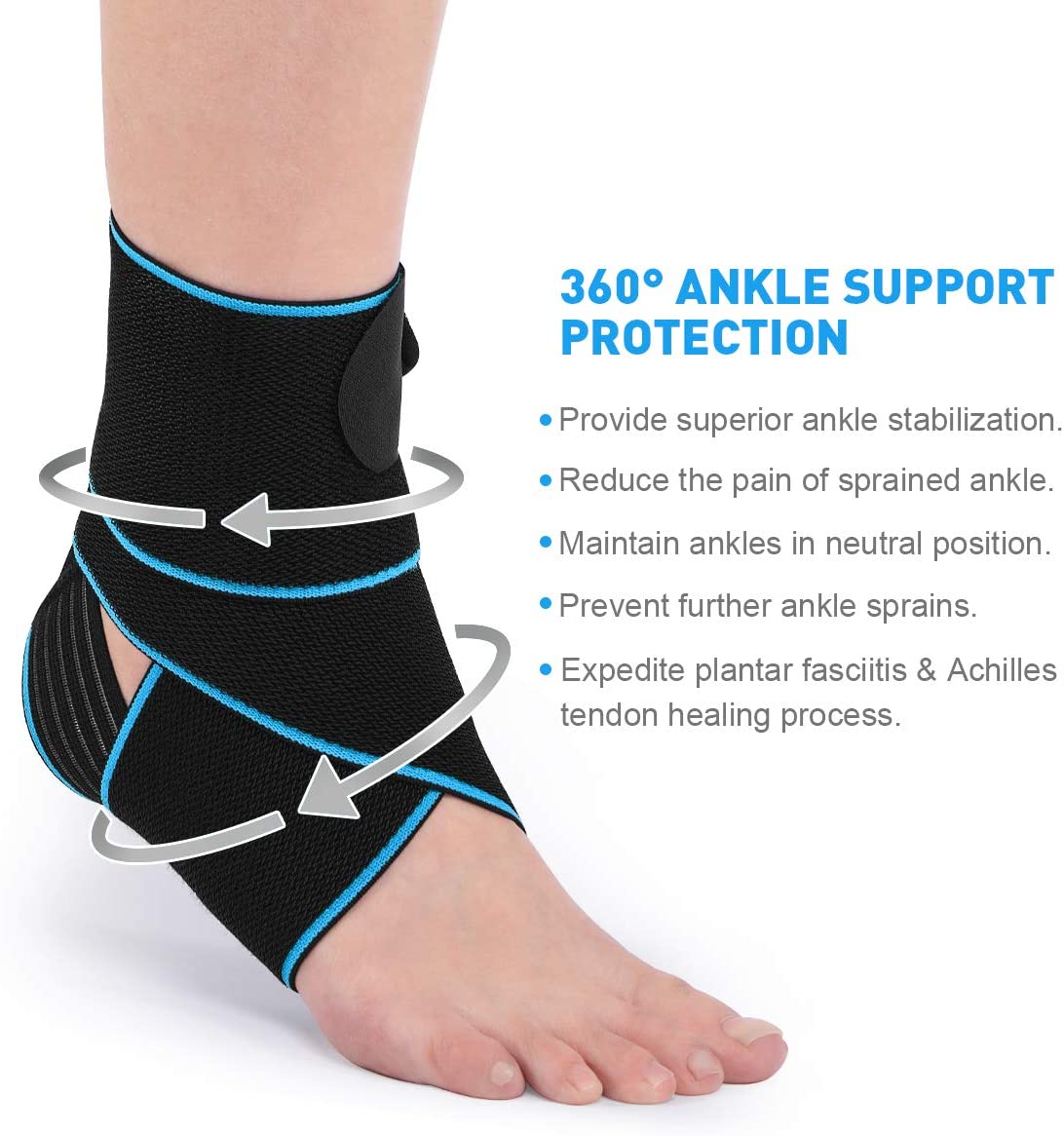 WASPO Ankle Support Brace 2 Pack, Adjustable Ankle Brace Wrap Strap for ...