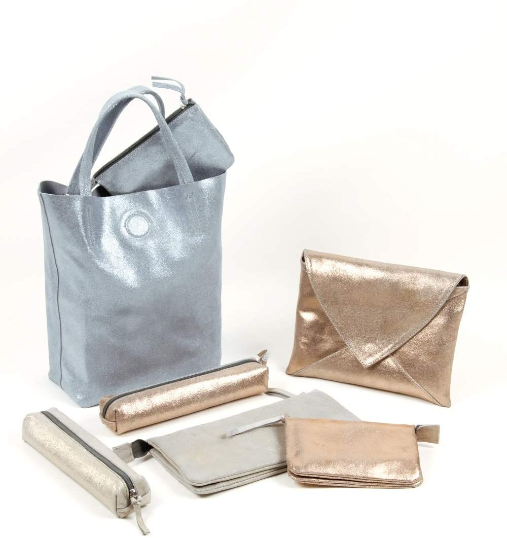 Clairefontaine 'Plume' Iridescent Suede Leather Envelopes Shoulder Bag - Sky Blue, 20 centimeters - Image 2