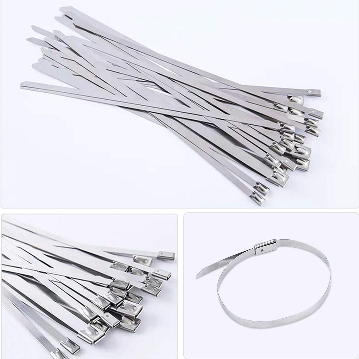 NATUCE 100PCS 4.6 * 300mm Premium Stainless Steel Cable Ties, SS304 Stainless Steel Zip Ties, Metal Cable Ties - Image 3