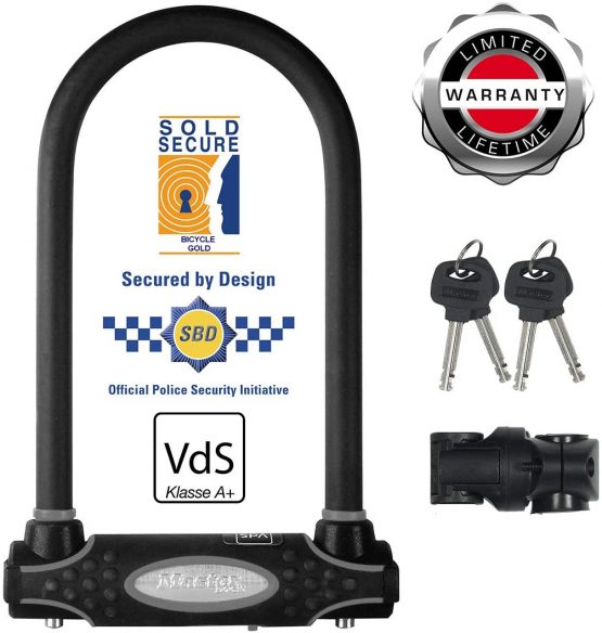 MASTER LOCK Heavy Duty Bike D Lock [Key] [Universal Mounting Bracket] [Certified Bike Lock] [Police Approved] 8195EURDPRO - Ideal for Bike, Electric Bike, Mountain Bike, Road Bike, Folding Bike