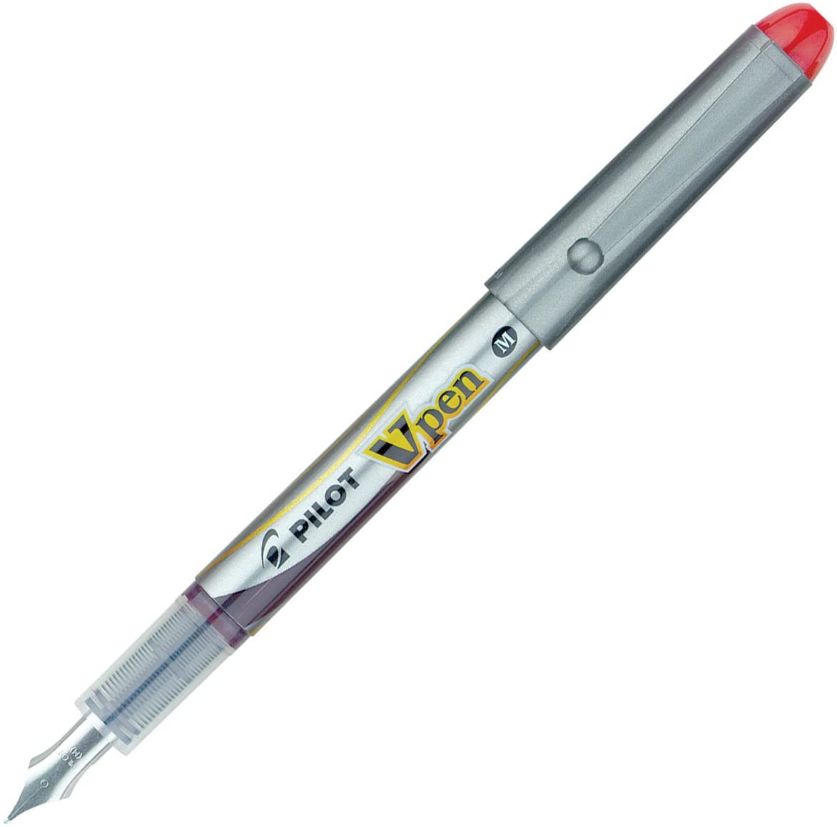Pilot VPen Disposable Fountain Pen Silver Barrel 0.58 mm Tip - Red, Box of 12, 1 count (Pack of 12)